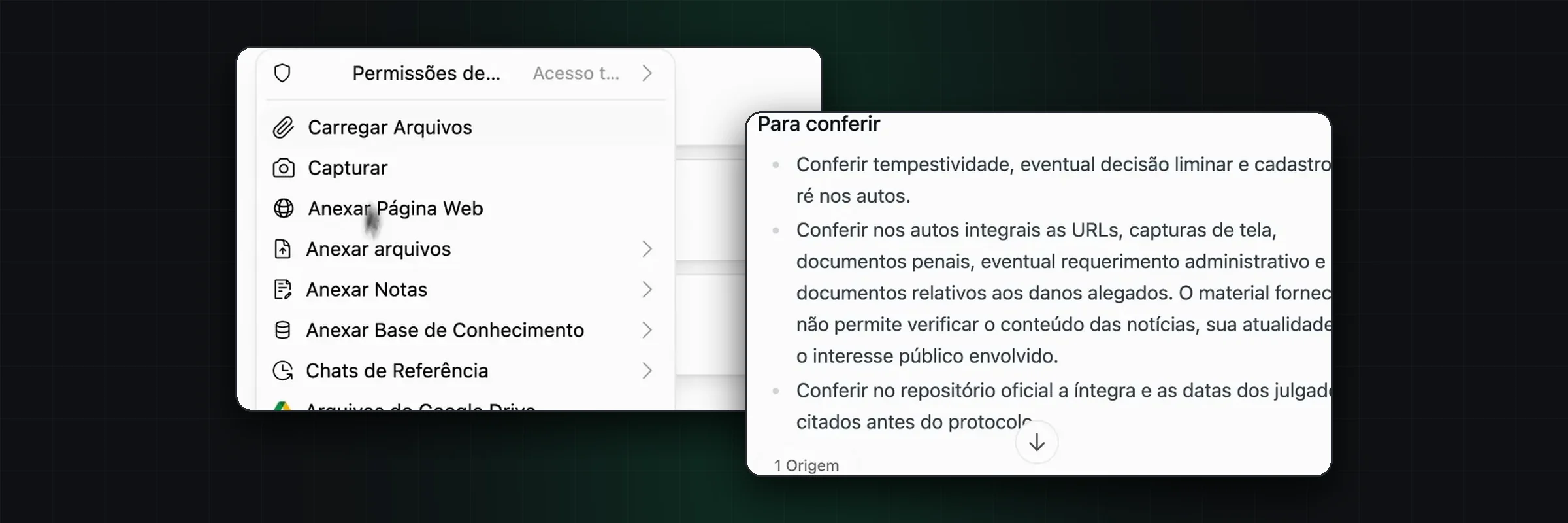 Anexar documentos na IA do ChatADV e a lista do que conferir na peça