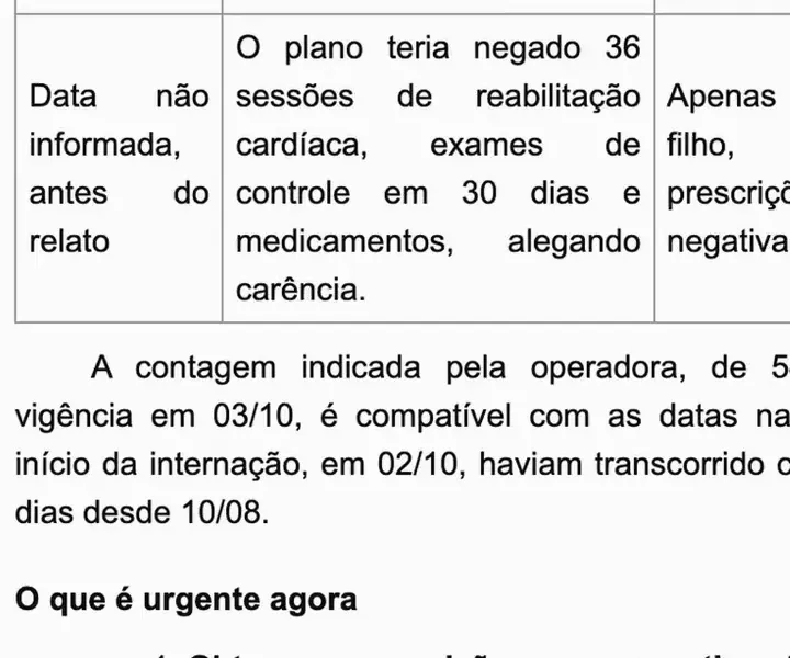 Tela real da IA do ChatADV: a tabela dos fatos com data, a fonte de cada um e o título O que é urgente agora