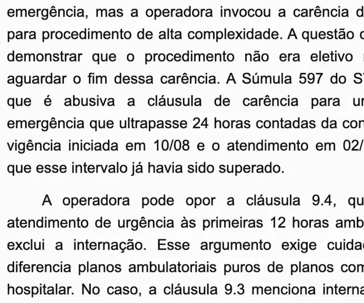 Tela real da IA do ChatADV: a questão jurídica da carência na urgência, com a lei e a Súmula 597 do STJ