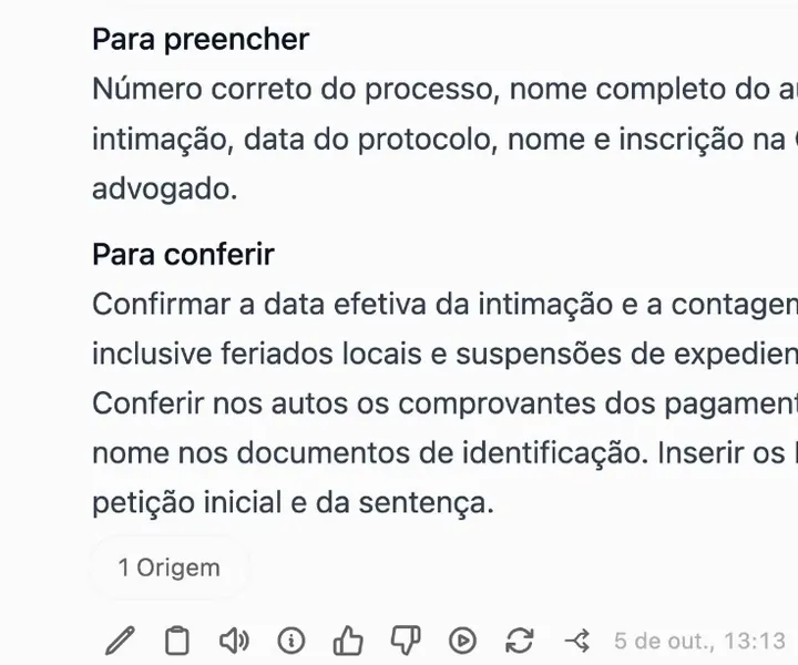 Tela real da IA do ChatADV: as listas Para preencher e Para conferir dos embargos, com a contagem do prazo