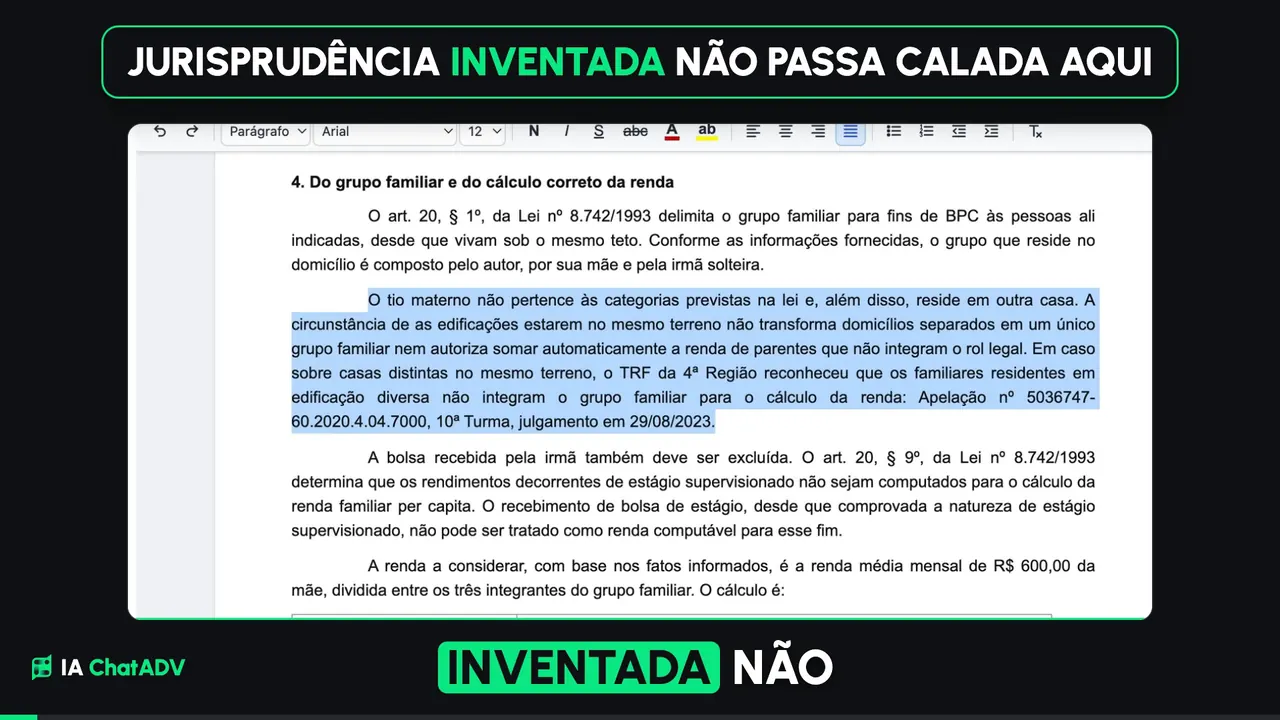 Vídeo real da IA do ChatADV: a citação que não veio da pesquisa chega sinalizada para conferir