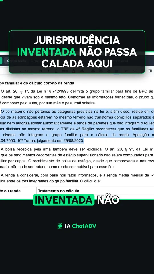 Vídeo real da IA do ChatADV: a citação que não veio da pesquisa chega sinalizada para conferir