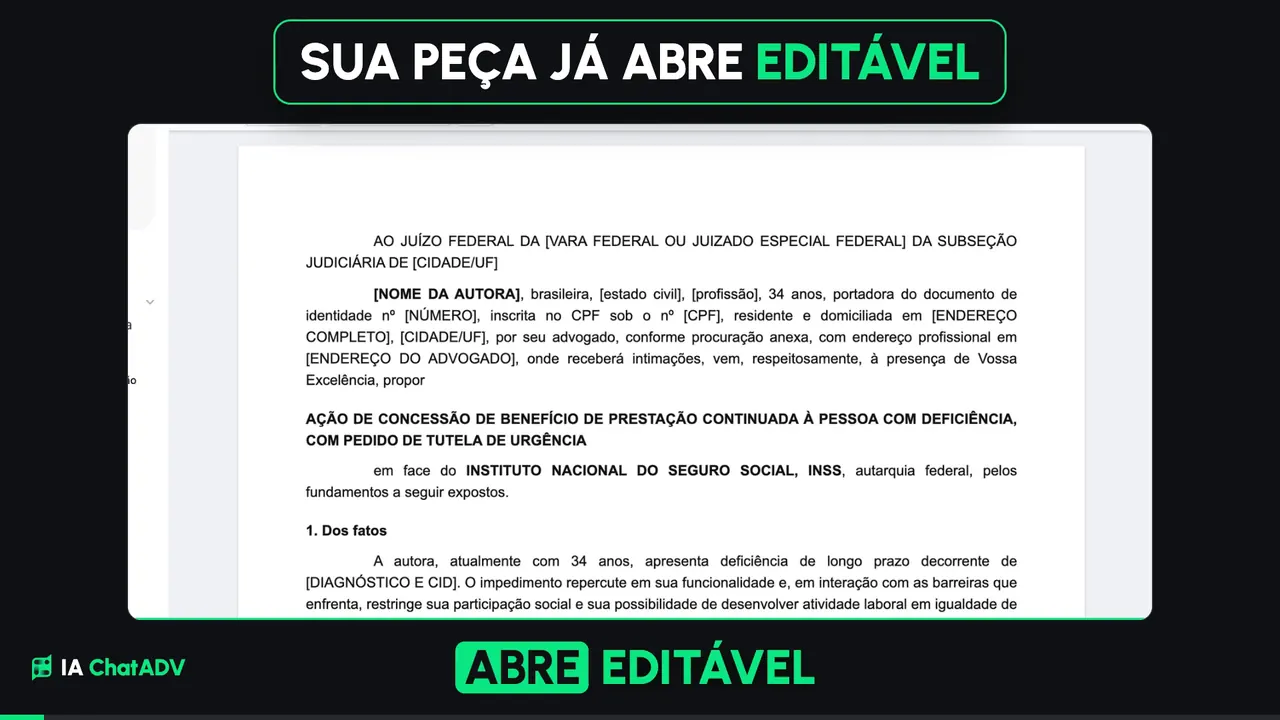 Peça aberta no editor do ChatADV